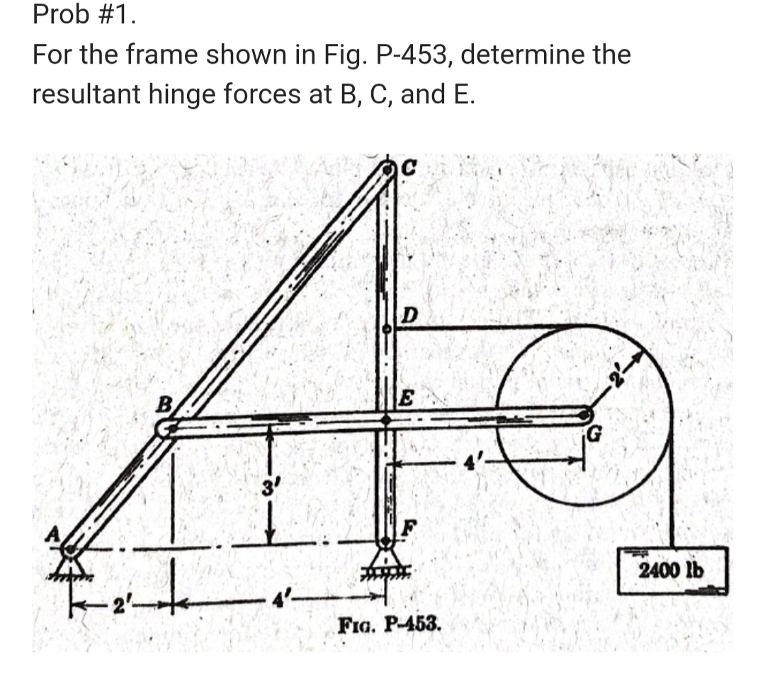 Prob # 1 . For the frame shown in Fig. P - 4 5 3