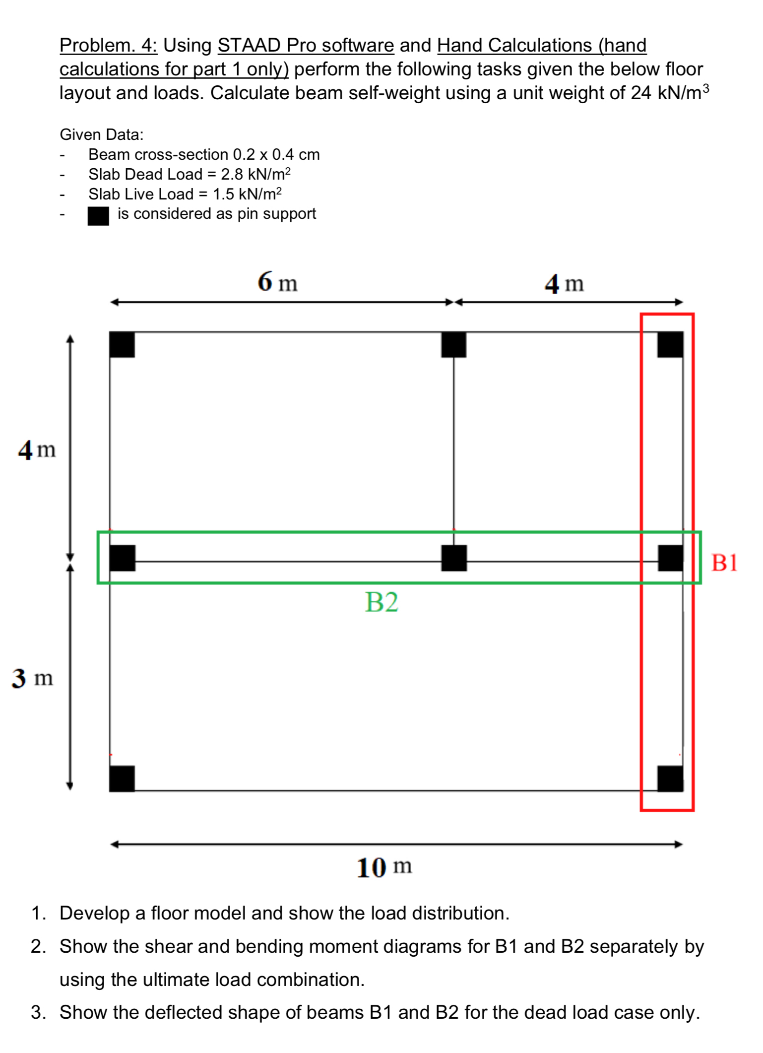 Problem. 4 : Using STAAD Pro software and Hand