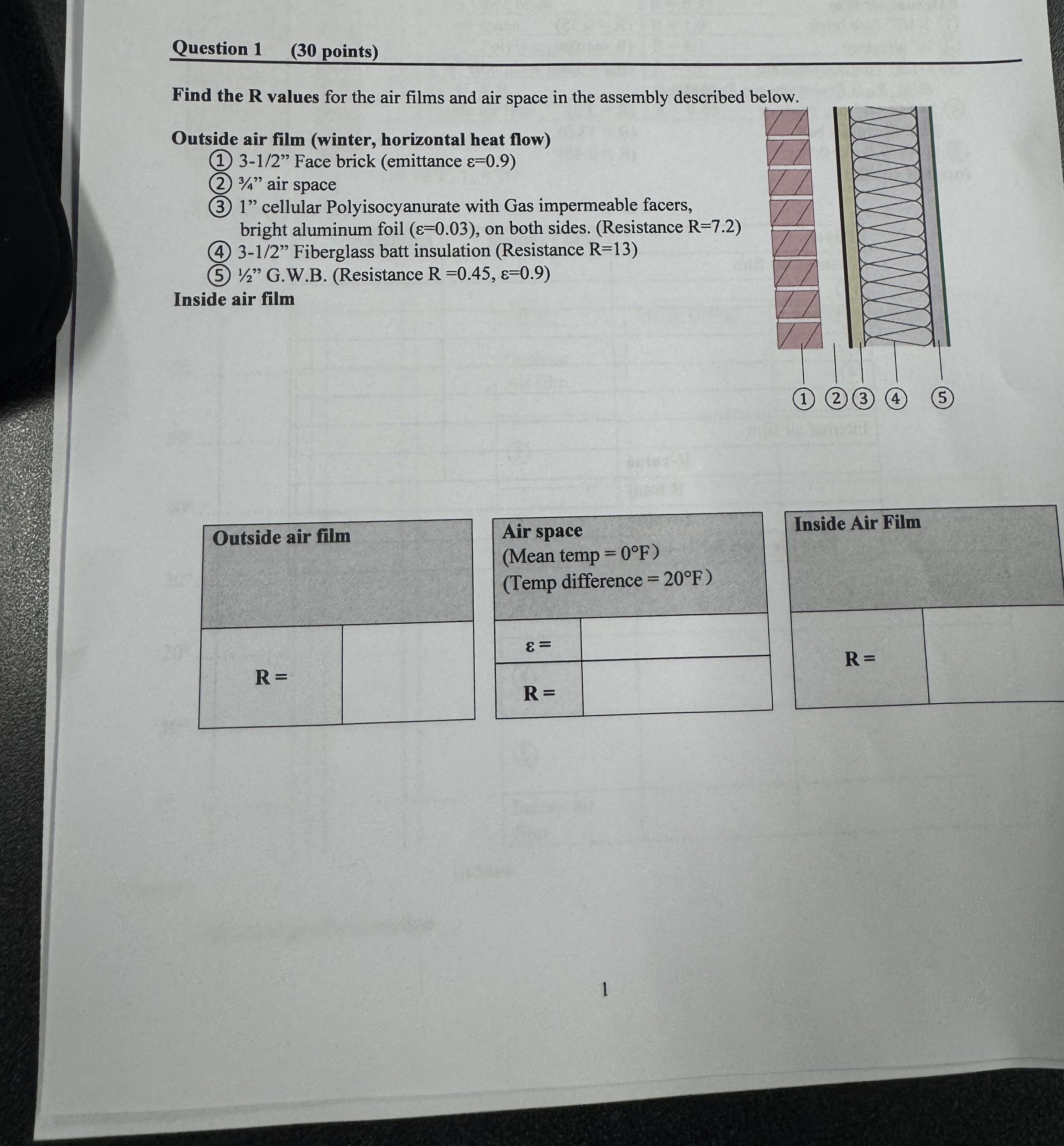 Find the R values for the air films and air space