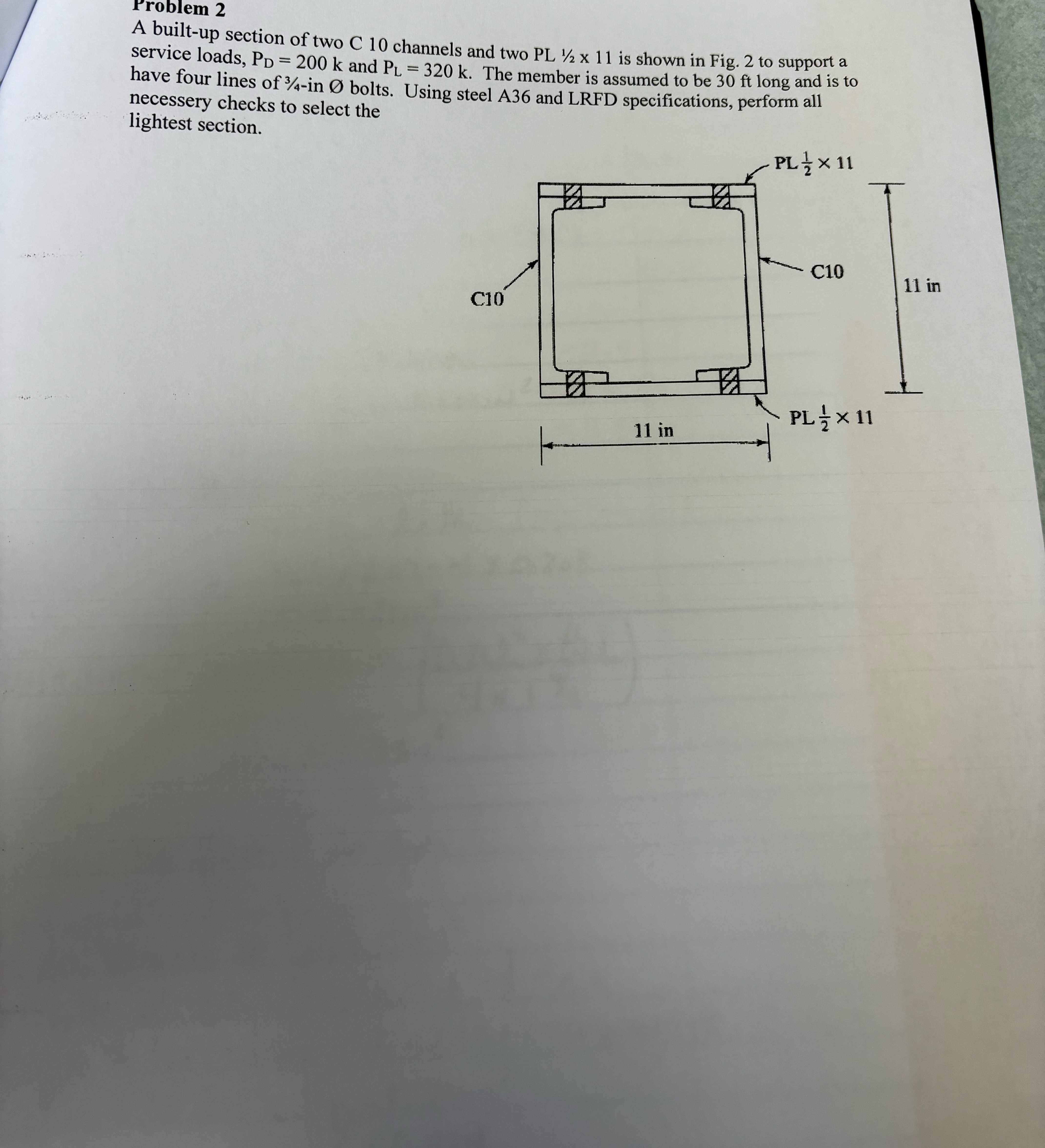 Problem 2 A built - up section of two C 1 0