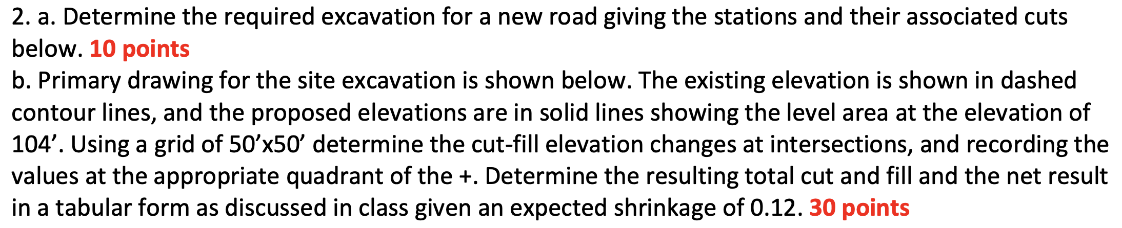 a . Determine the required excavation for a new