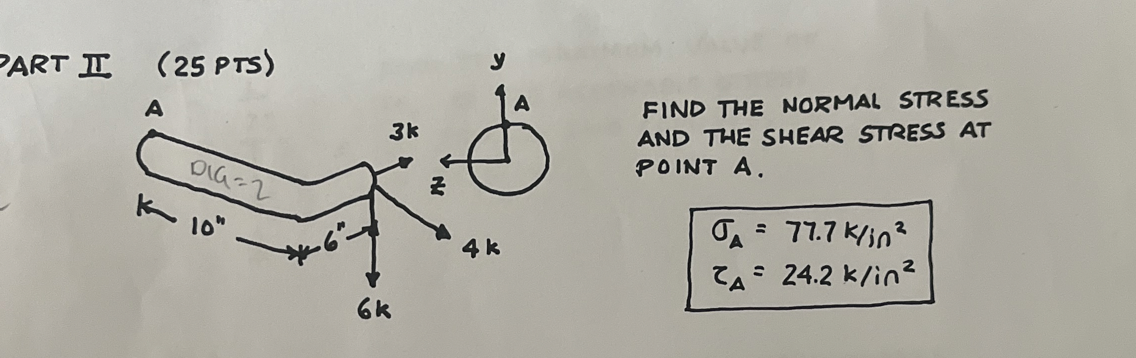 PART II ( 2 5 PTS ) FIND THE NORMAL STRESS AND