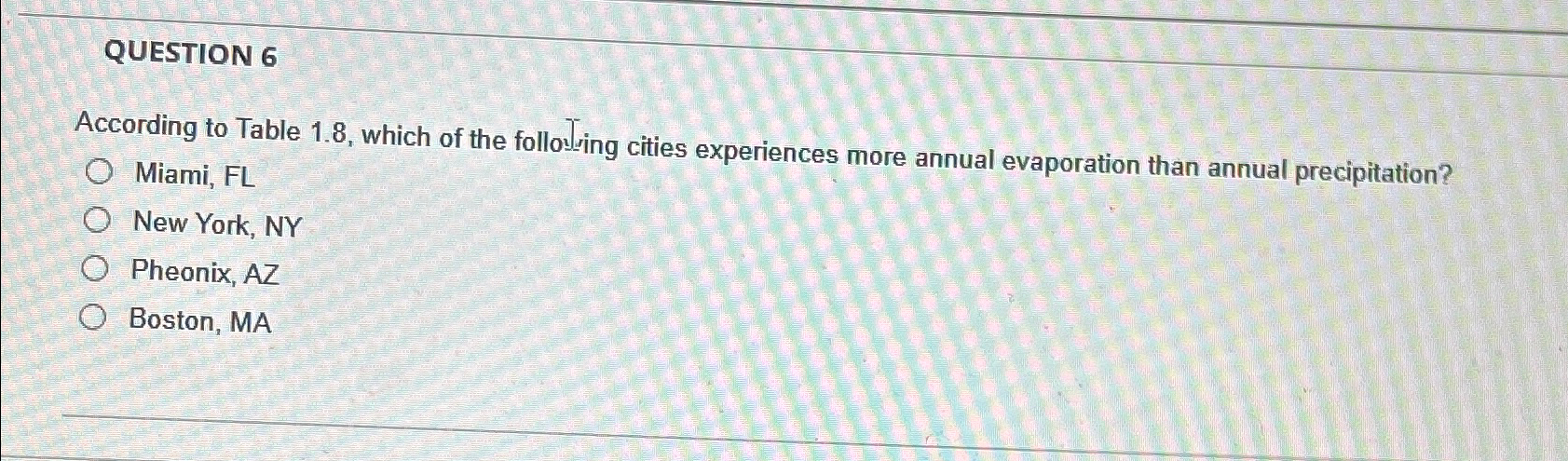 QUESTION 6 According to Table 1 . 8 , which of