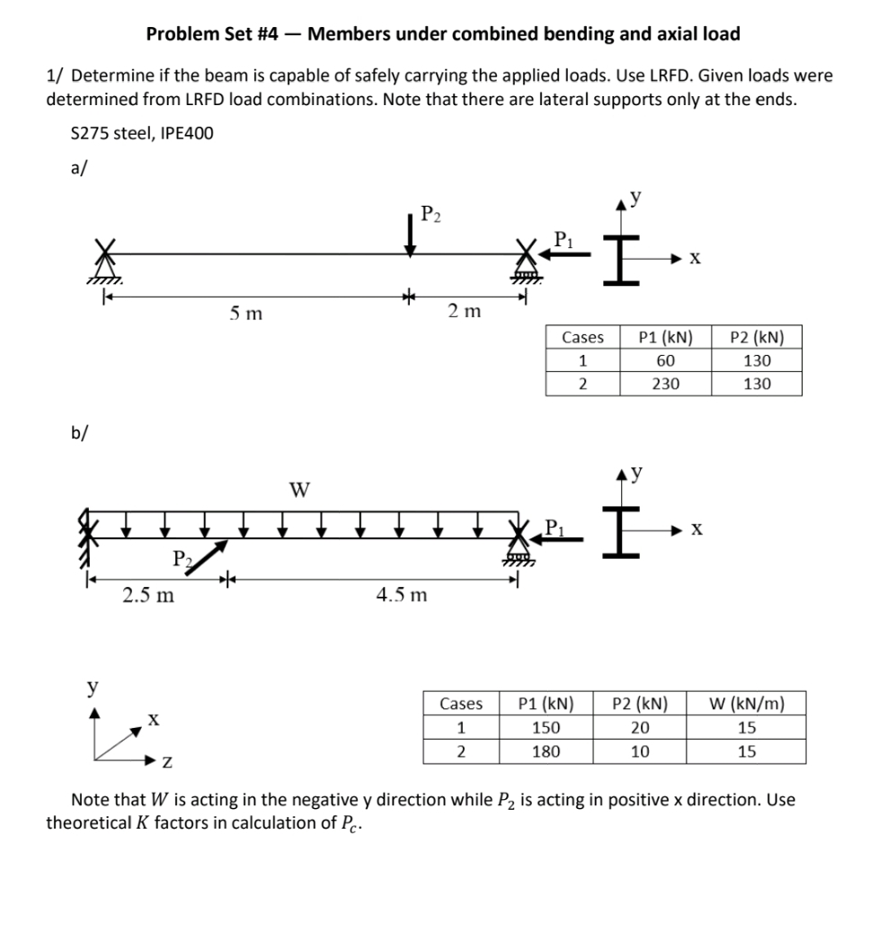 Problem Set # 4 - Members under combined bending