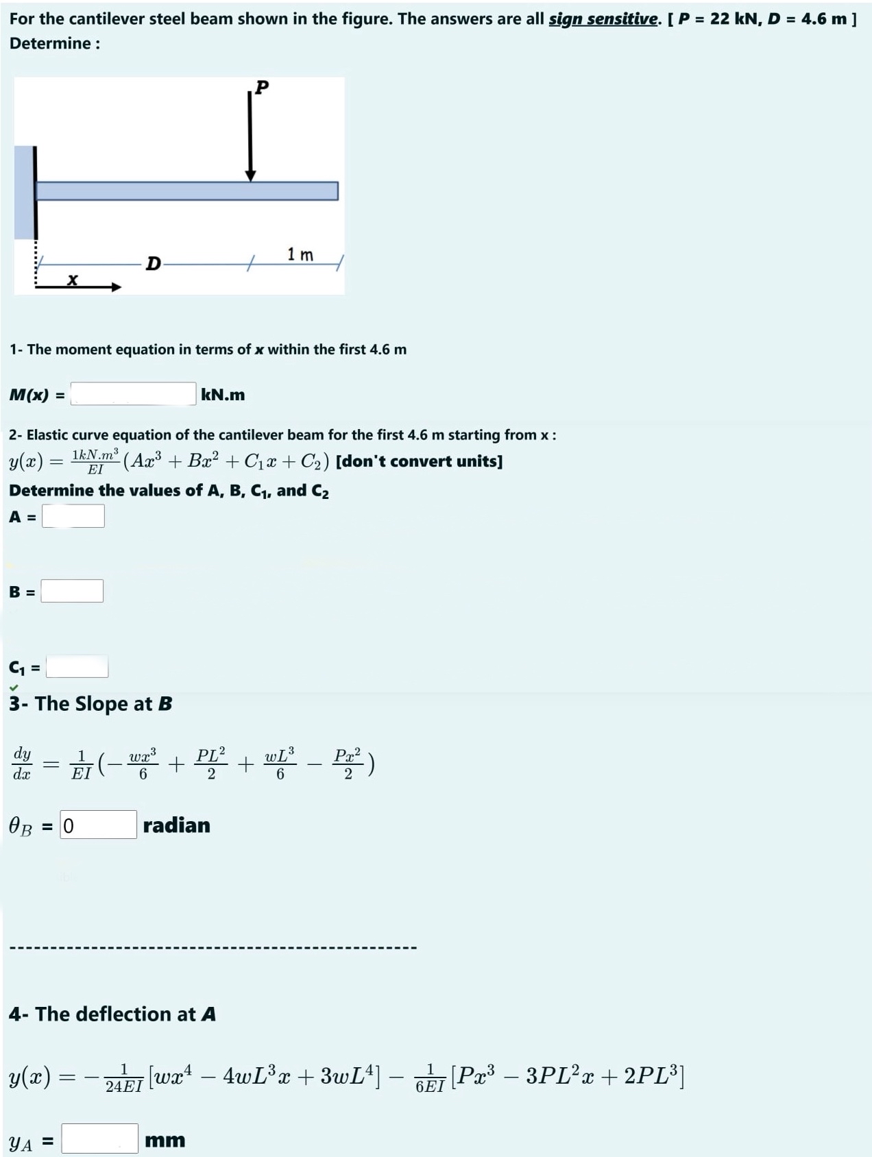 For the cantilever steel beam shown in the