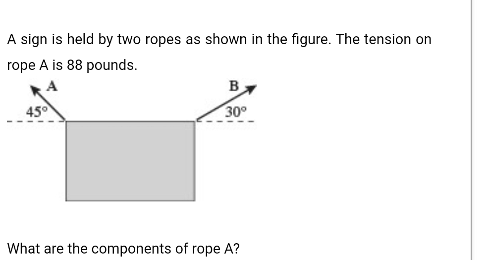 A sign is held by two ropes as shown in the