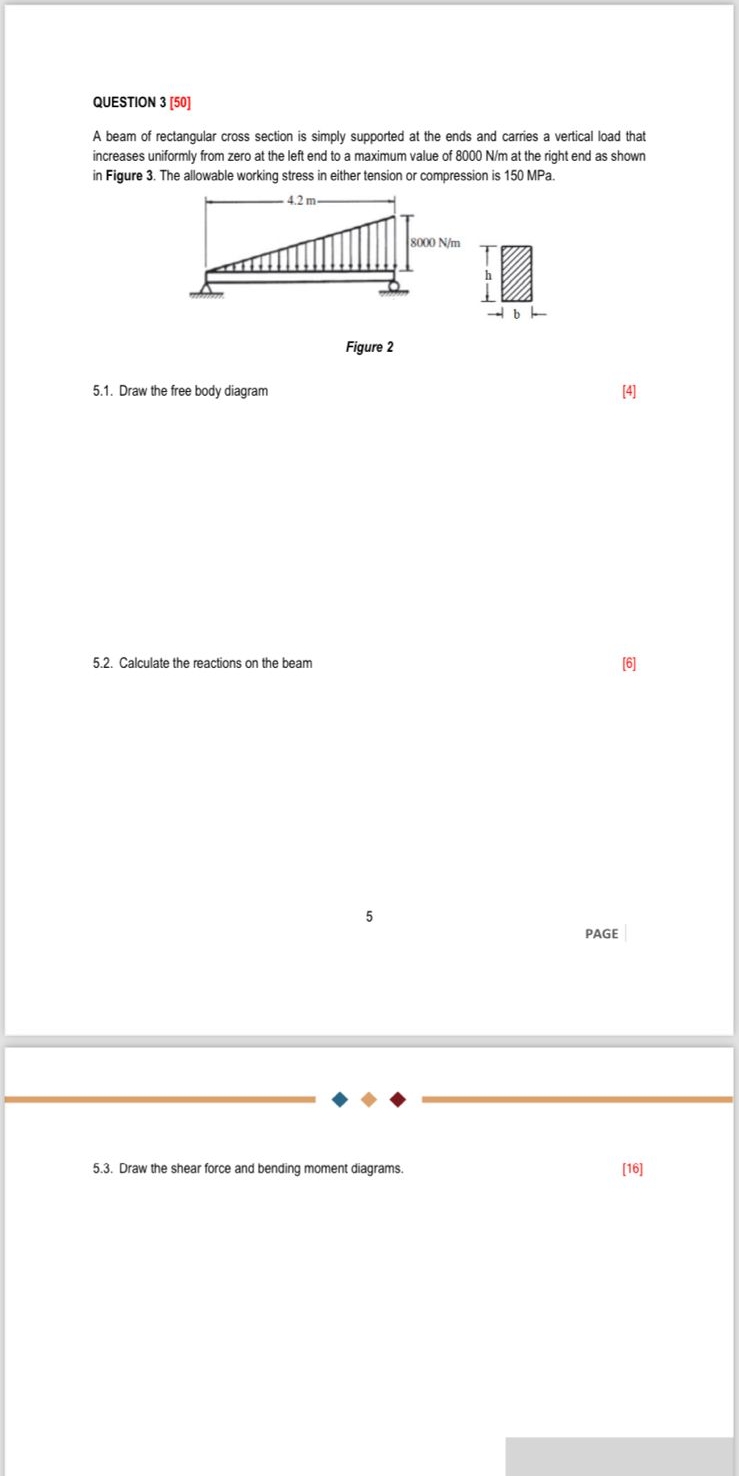 QUESTION 3 [ 5 0 ] A beam of rectangular cross