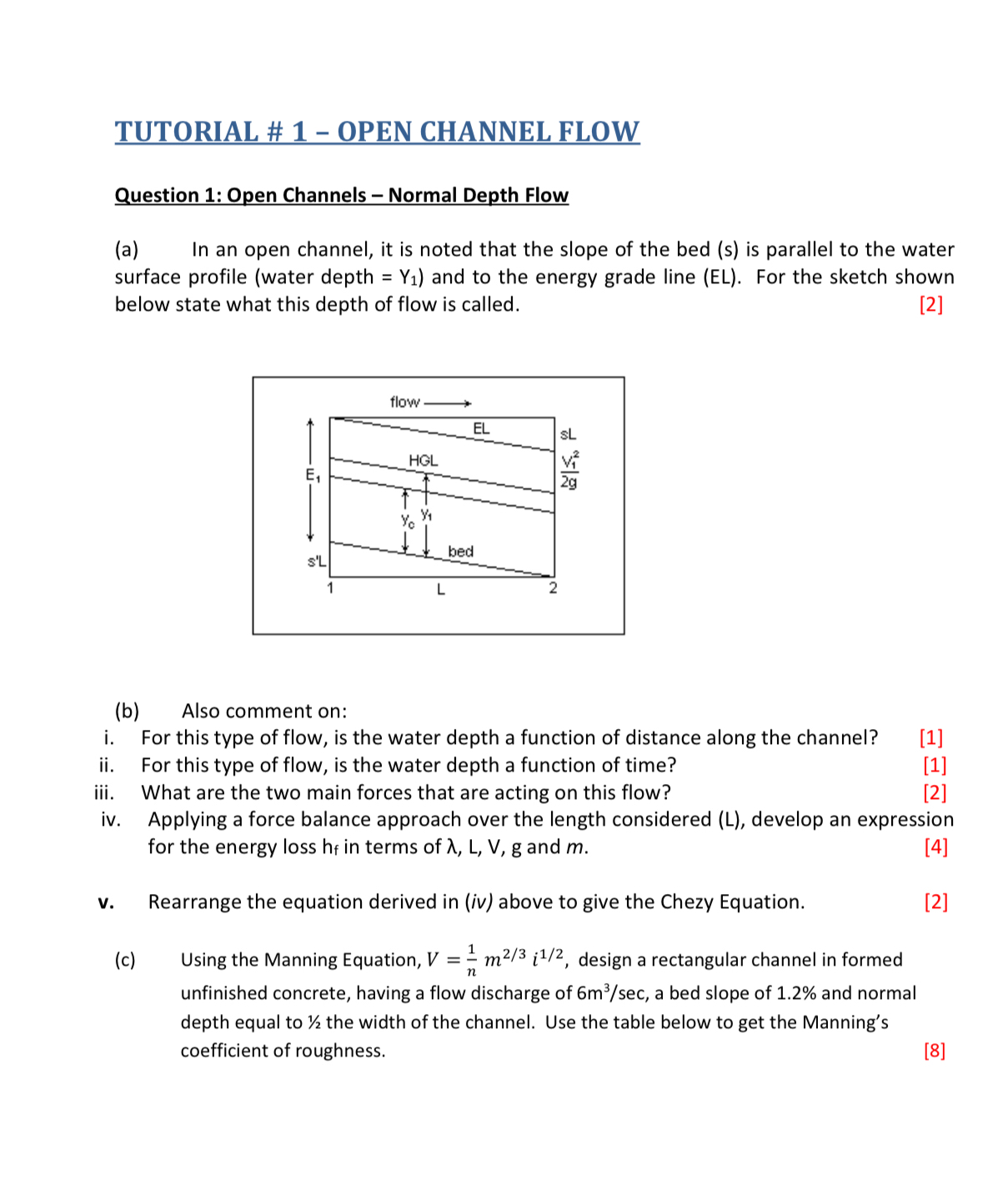 TUTORIAL # 1 - OPEN CHANNEL FLOW Question 1 :