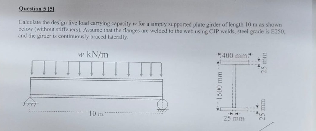 Question 5 [ 5 ] Calculate the design live load
