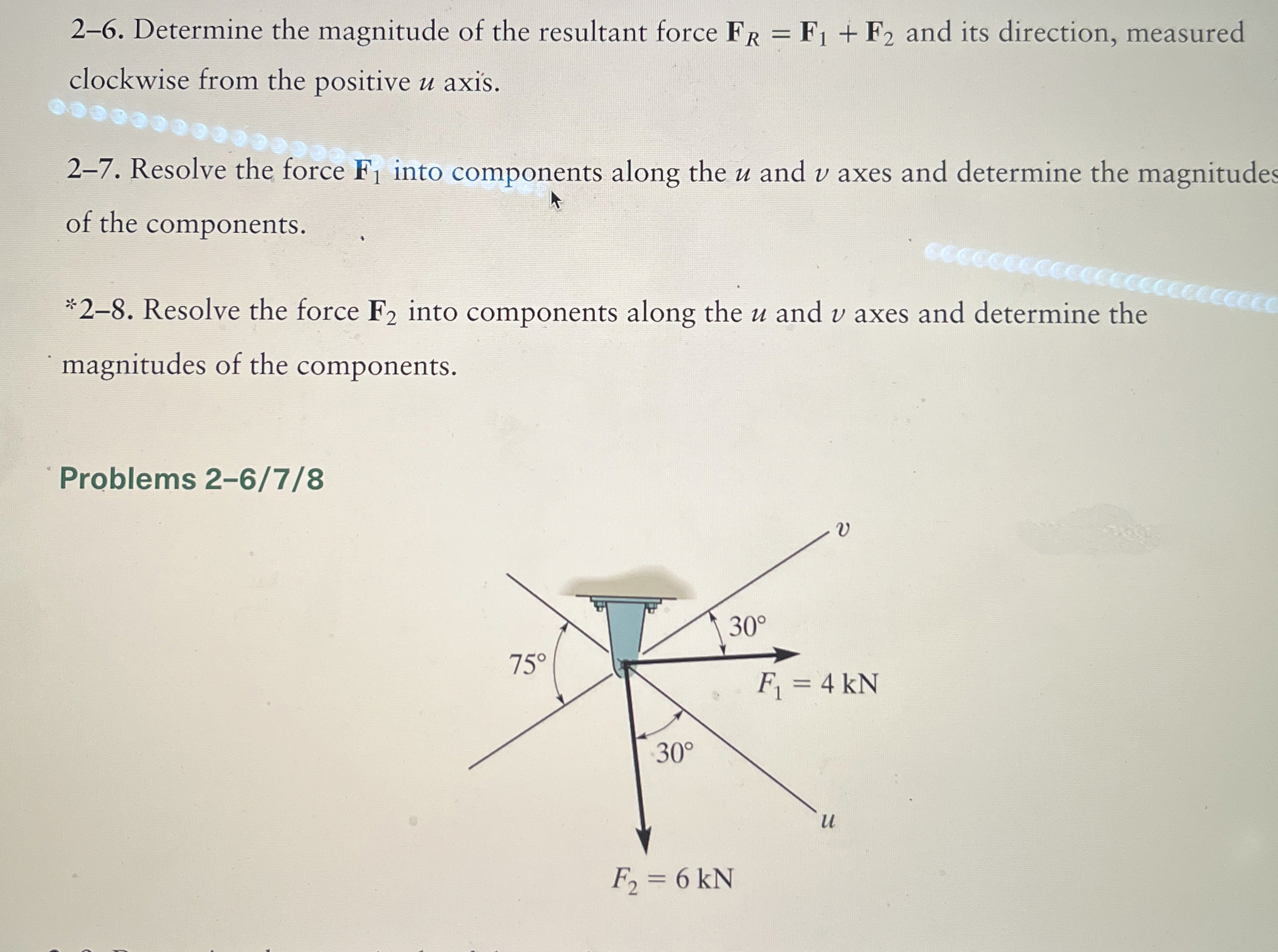 2 - 6 . Determine the magnitude of the resultant
