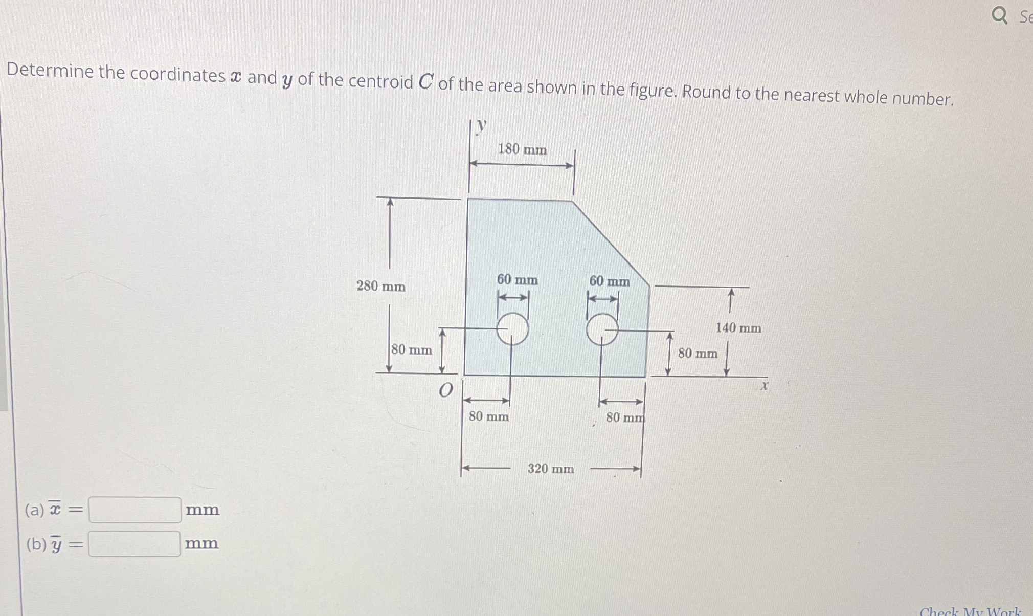 Determine the coordinates x and y of the centroid