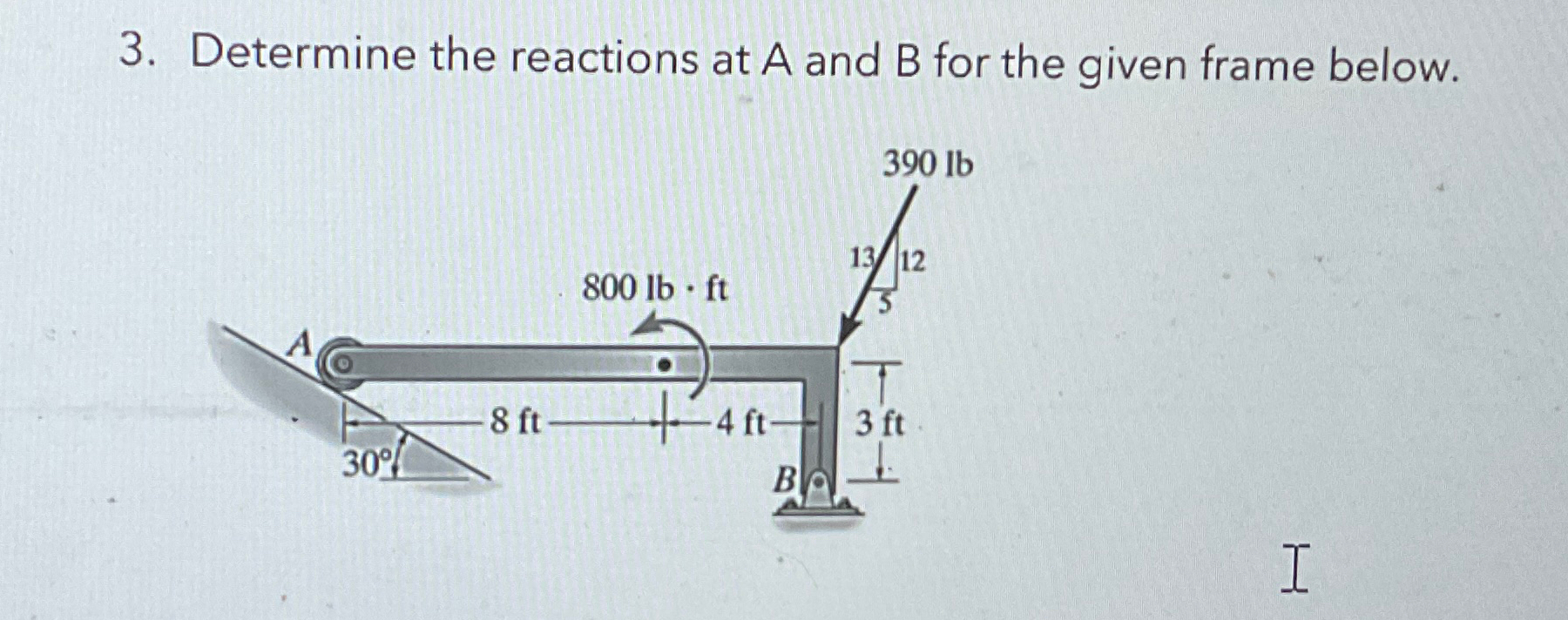 Determine the reactions at A and B for the given