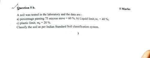 Question 5 b . 5 Marks A soil was tested in the