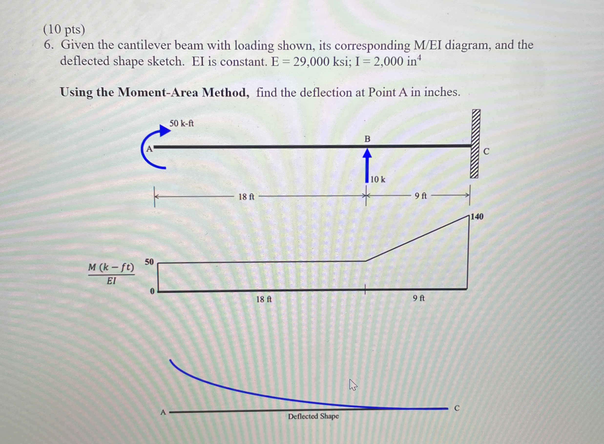 ( 1 0 pts ) 6 . Given the cantilever beam with