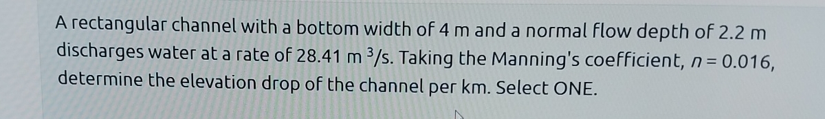 A rectangular channel with a bottom width of 4 m