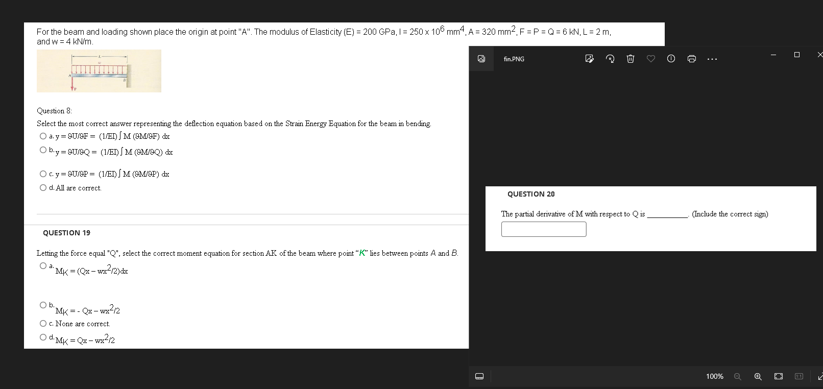 For the beam and loading shown place the origin