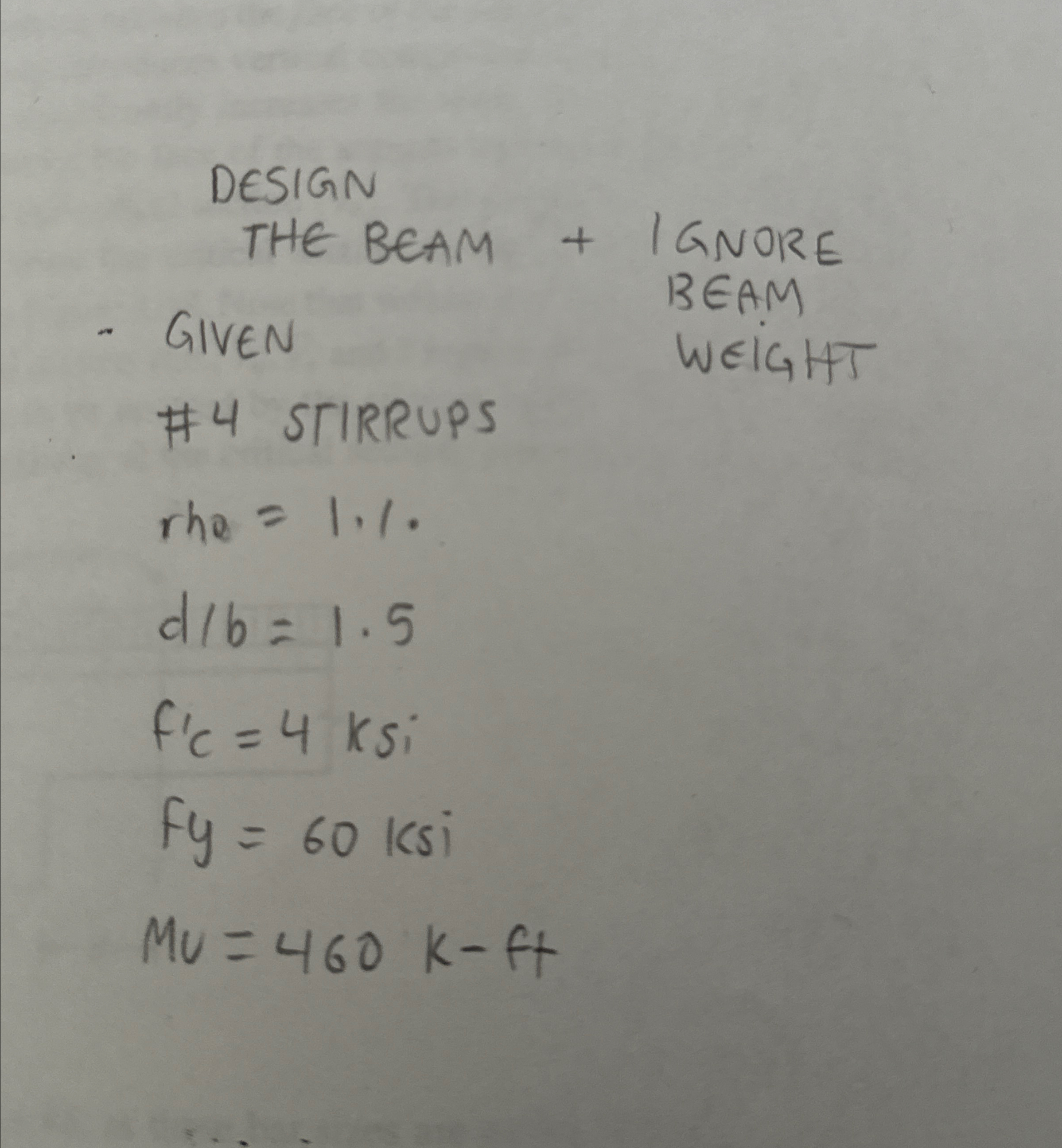 Design the beam given this information (