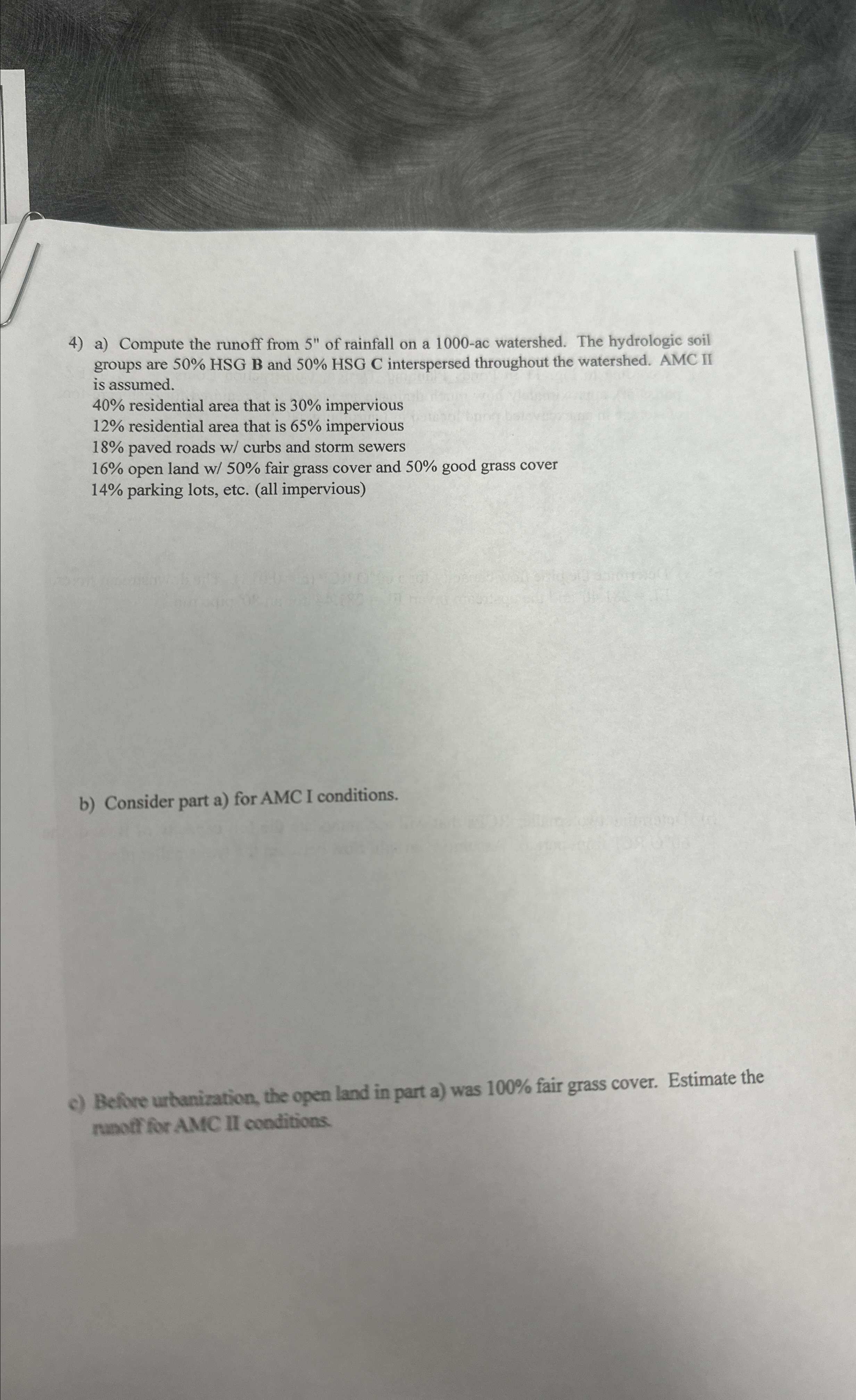a ) Compute the runoff from 5 ' ' of rainfall on