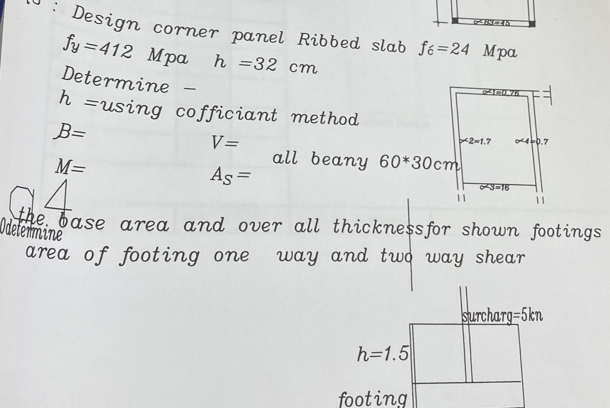 Design corner panel Ribbed slab f = 2 4 Mpa f y =