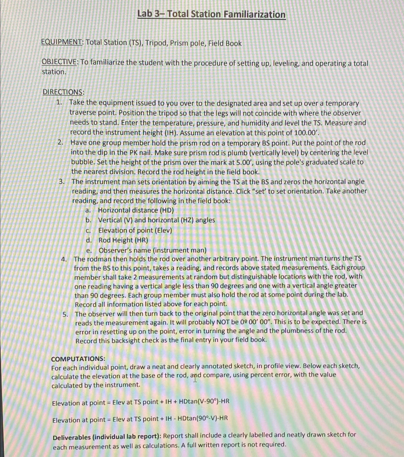 Lab 3 - Total Station Familiarization EQUIPMENT: