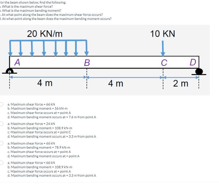 a . Maximum shear force = 6 6 k N b . Maximum