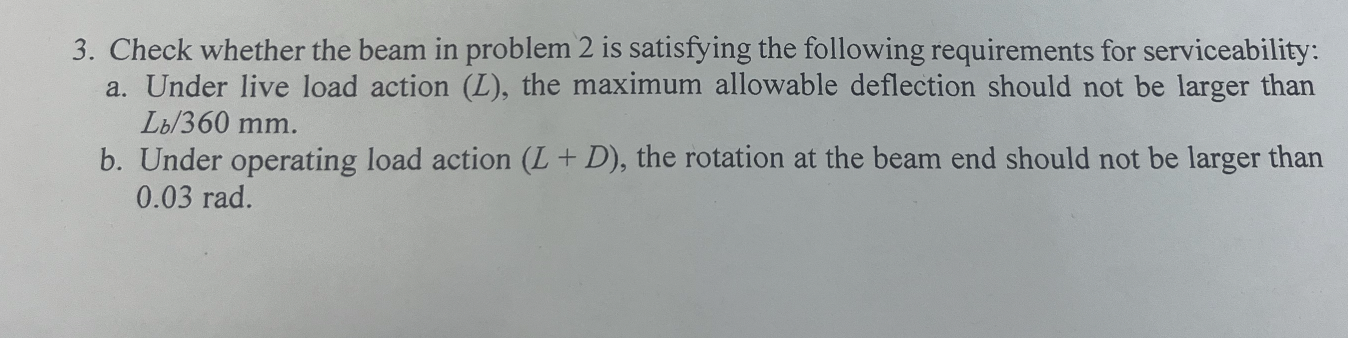 Check whether the beam in problem 2 is satisfying