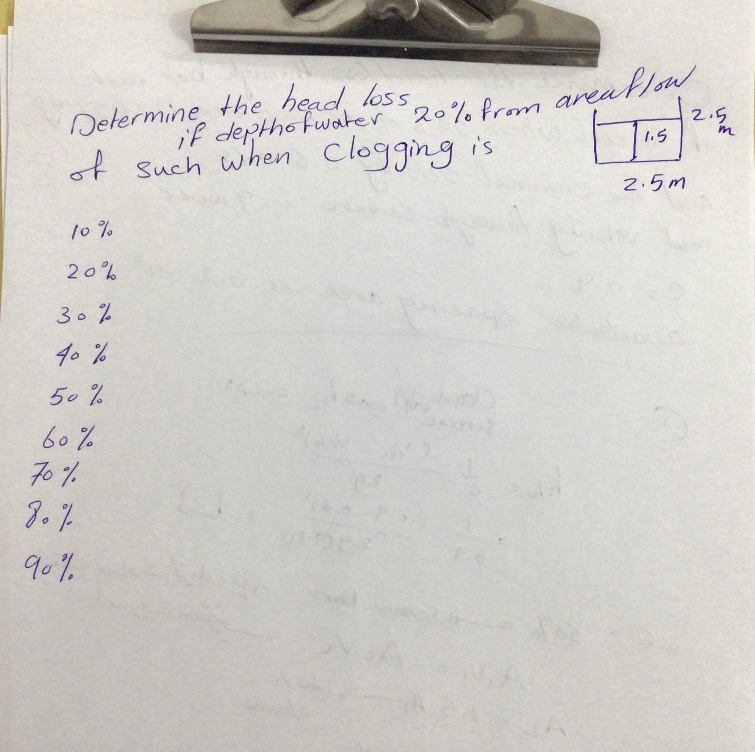 If depth water 2 0 % from area flow Determine the