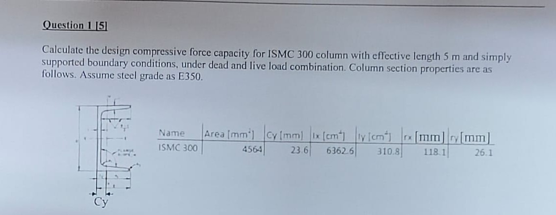 Question 1 [ 5 ] Calculate the design compressive