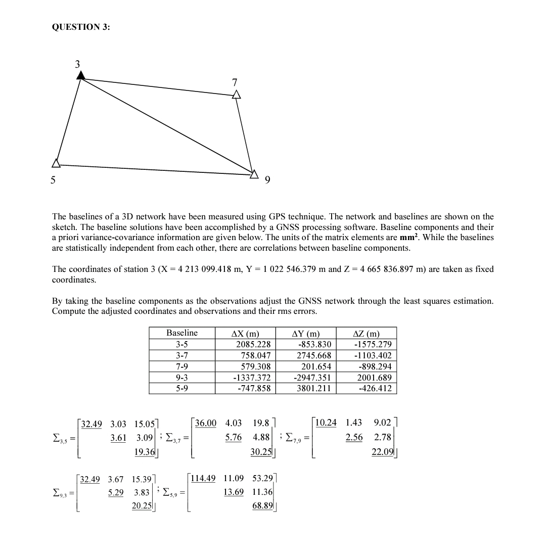 QUESTION 3 : The baselines of a 3 D network have