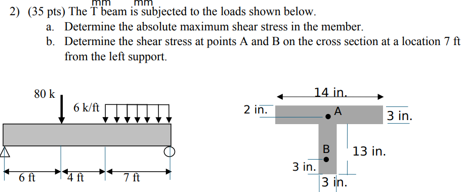 ( 3 5 pts ) The T m beam is subjected to the