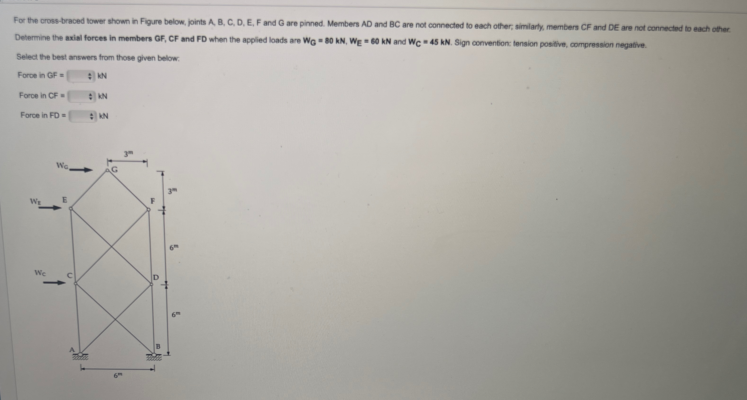 For the cross - braced tower shown in Figure