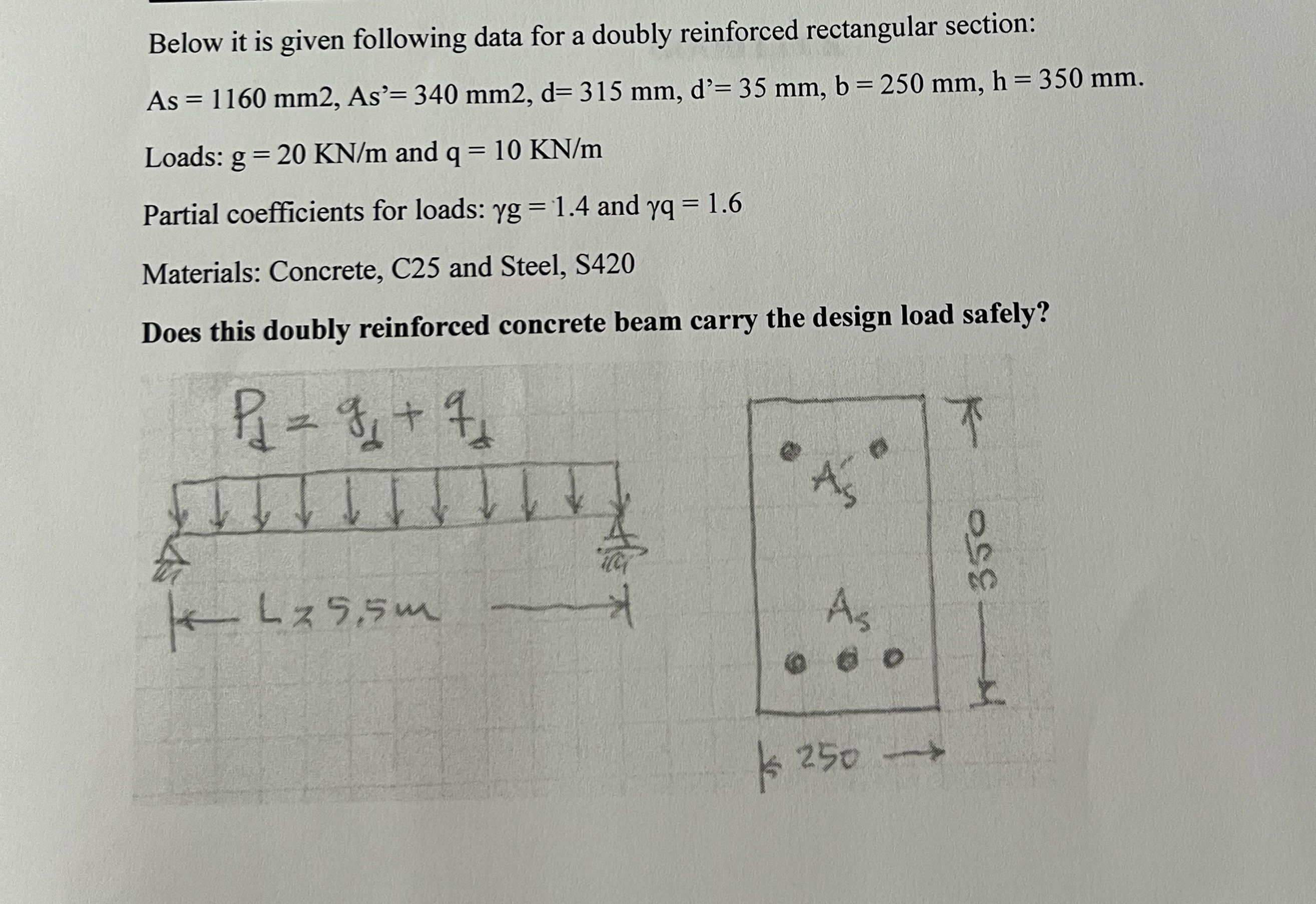 Below it is given following data for a doubly