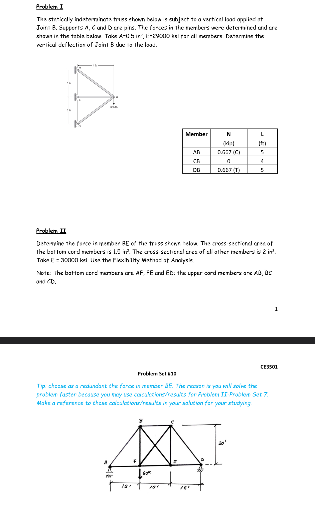 Problem I The statically indeterminate truss