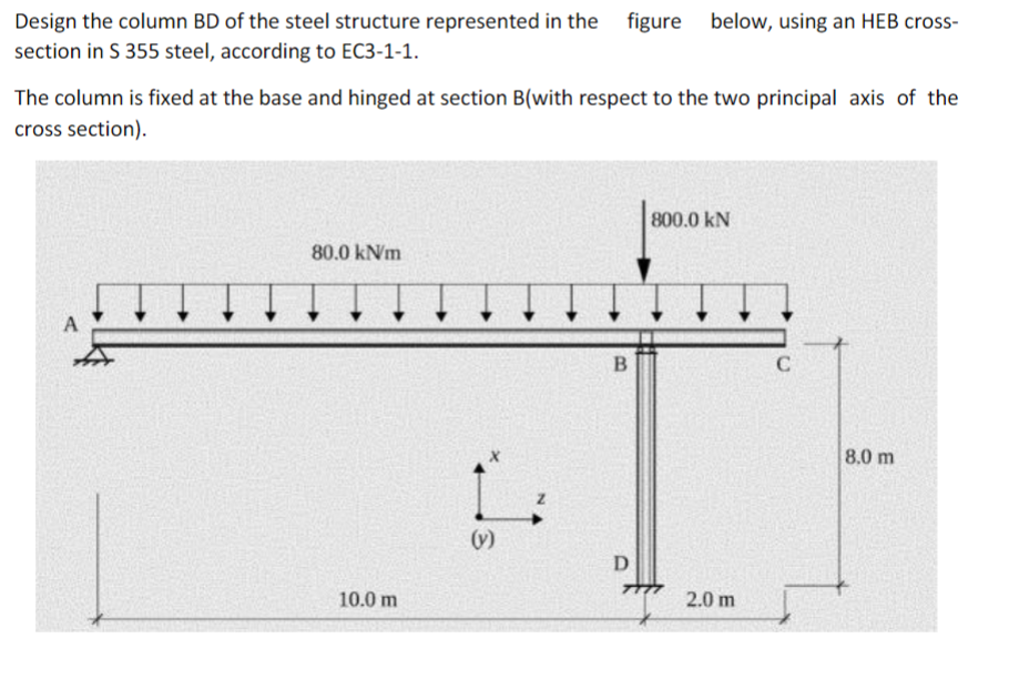 Design the column BD of the steel structure