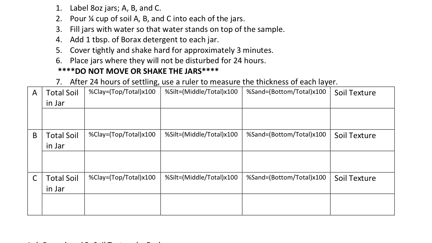 Label 8 0 z jars; A , B , and C . Pour 1 4 cup of