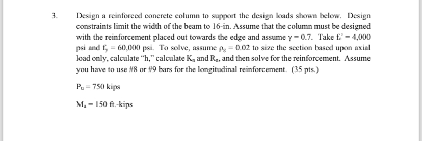 How to solve Design a reinforced concrete column