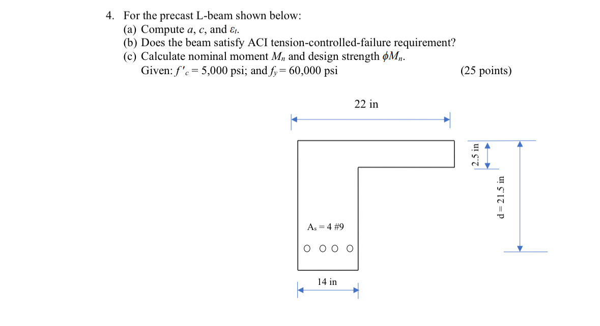 For the precast L - beam shown below: ( a )