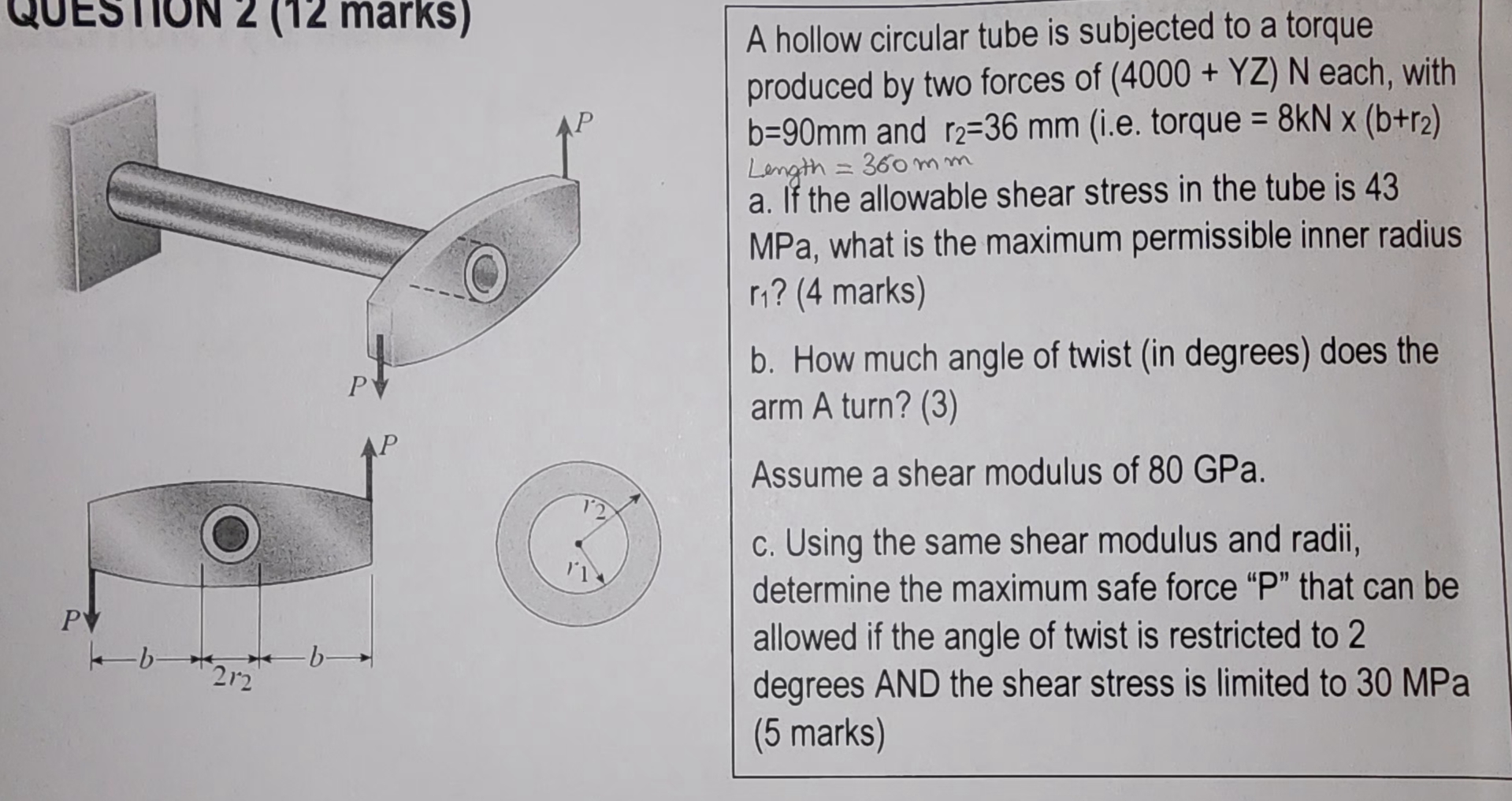 PV ( 1 2 marks ) A hollow circular tube is