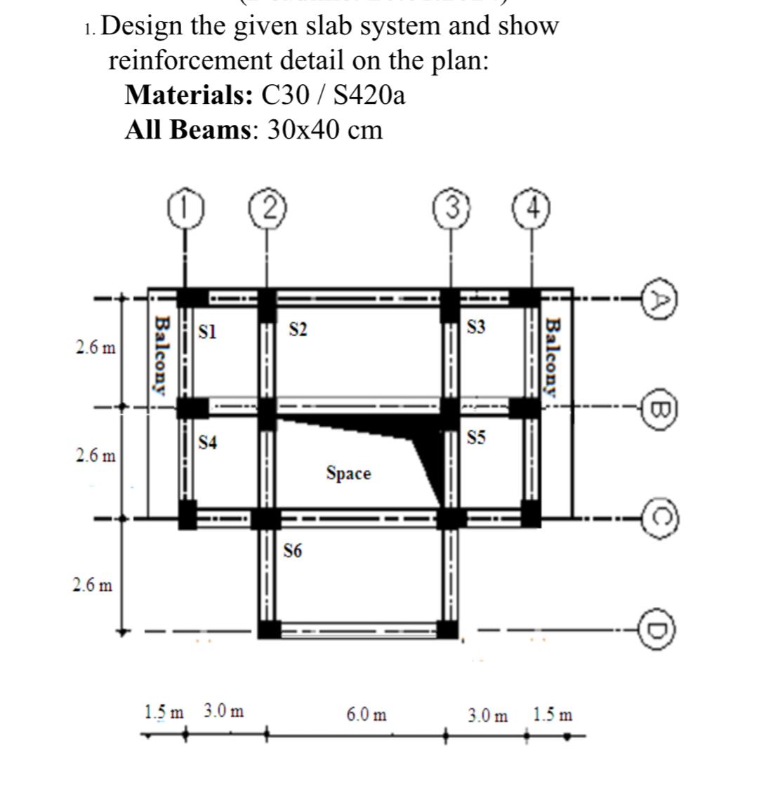 Design the given slab system and show