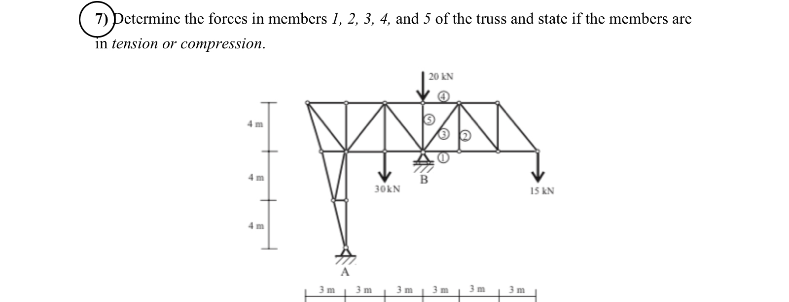Determine the forces in members 1 , 2 , 3 , 4 ,