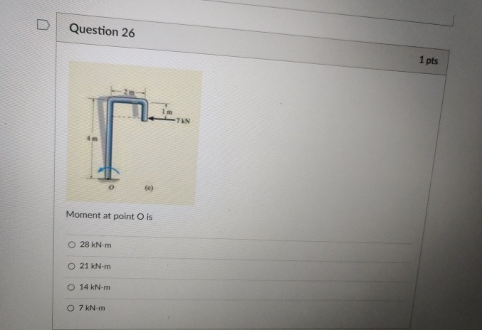 Question 2 6 1 pts Moment at point O is 2 8 k N -