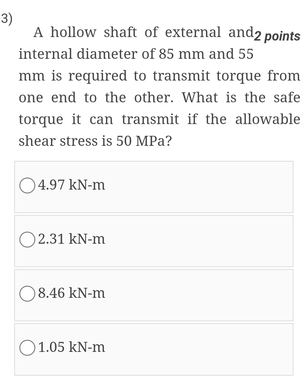 A hollow shaft of external and 2 points internal