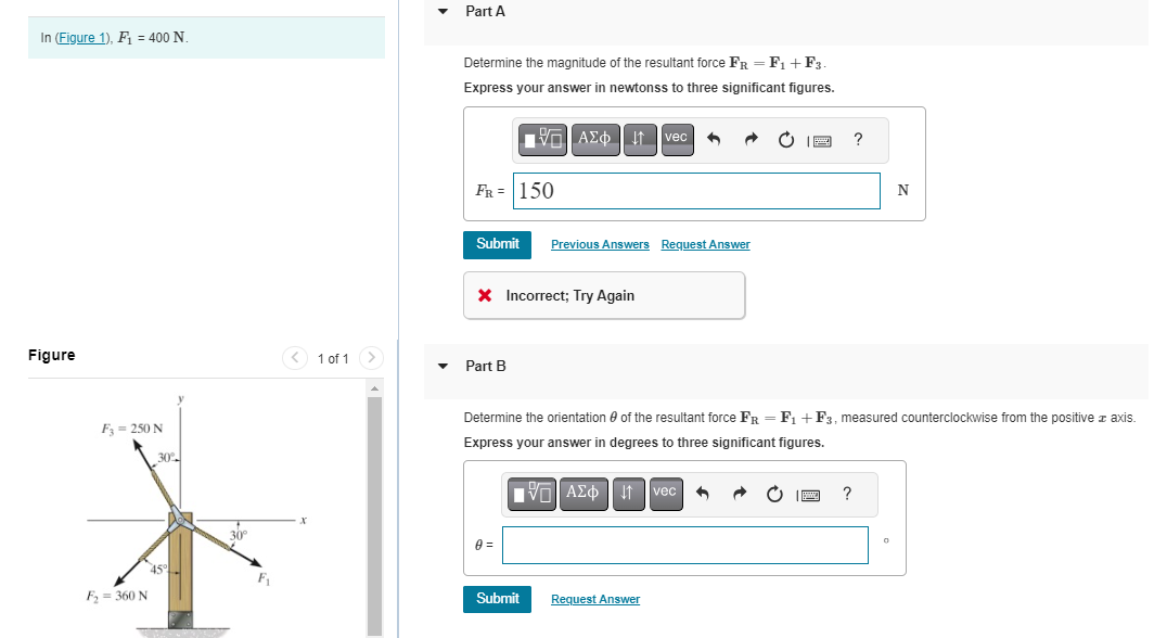 Part A In ( Figure 1 ) , F 1 = 4 0 0 N .
