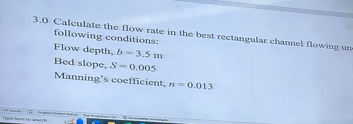 3 . 0 Calculate the flow rate in the best