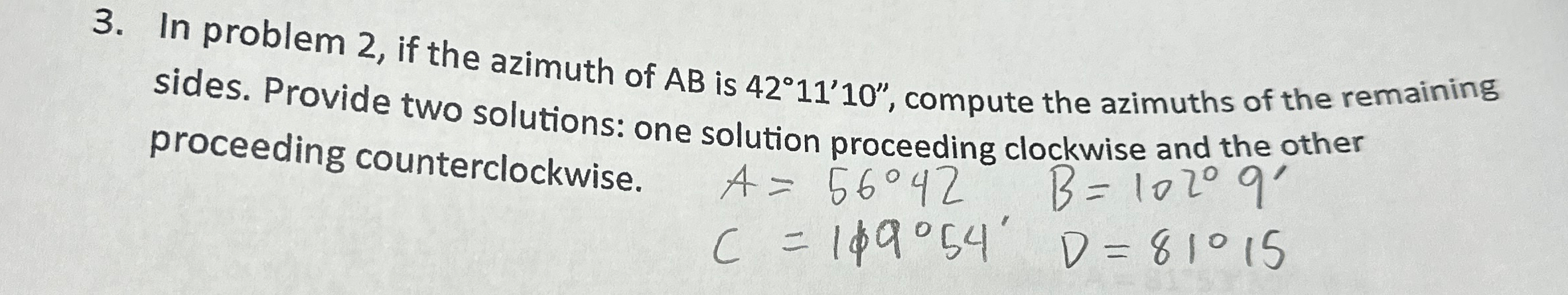 In problem 2 , if the azimuth of A B is 4 2 1 1 '