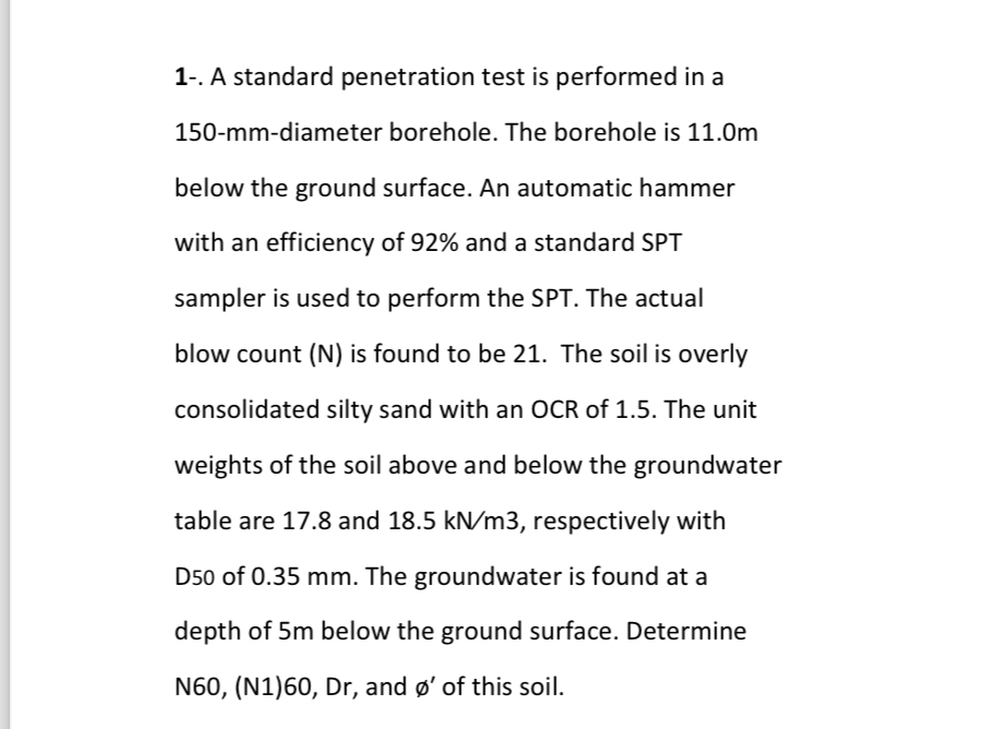 1 - . A standard penetration test is performed in