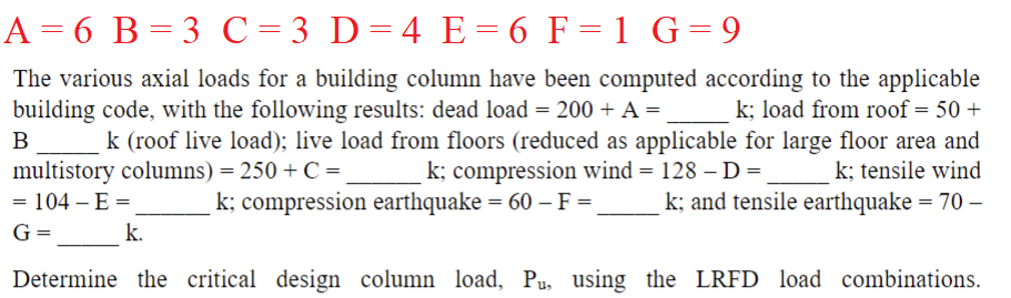 A = 6 , B = 3 , C = 3 , D = 4 , E = 6 , F = 1 , G