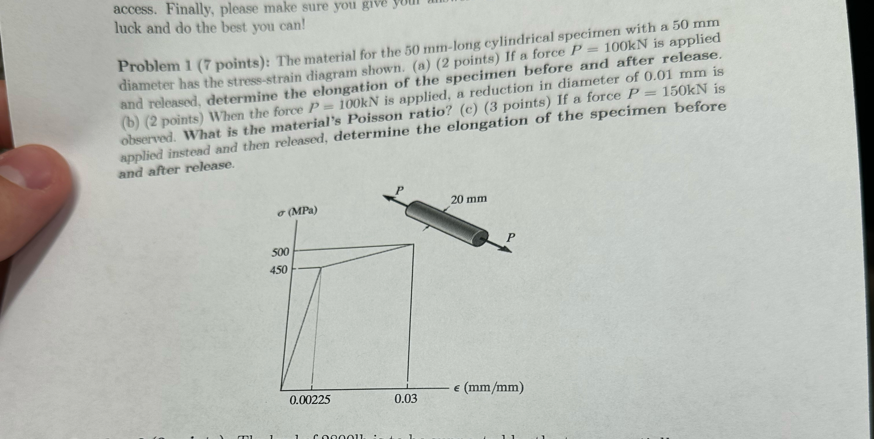 \ Problem 1 ( 7 points): The material for the