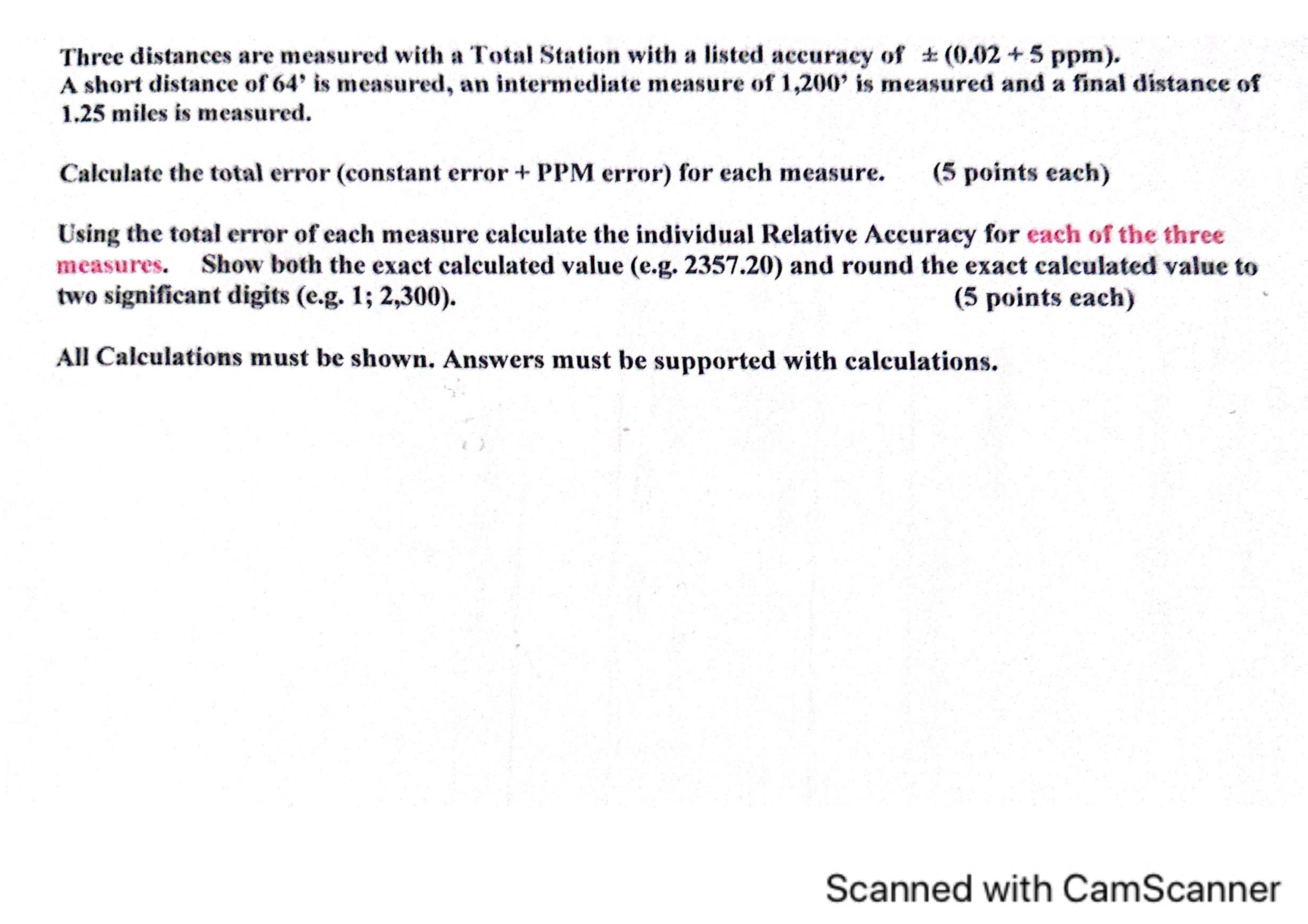 Three distances are measured with a Total Station