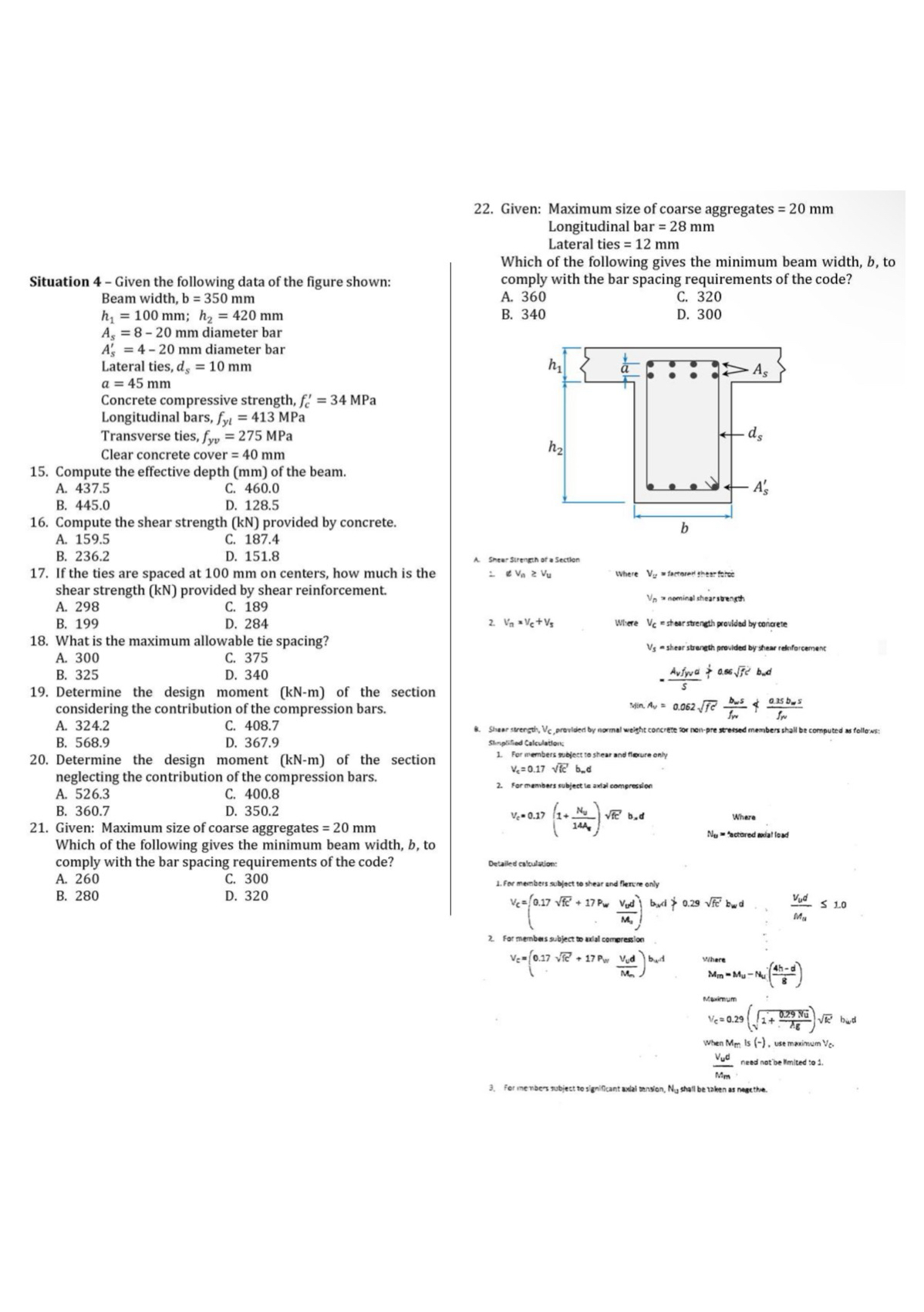 Given the following data of the figure shown:Beam